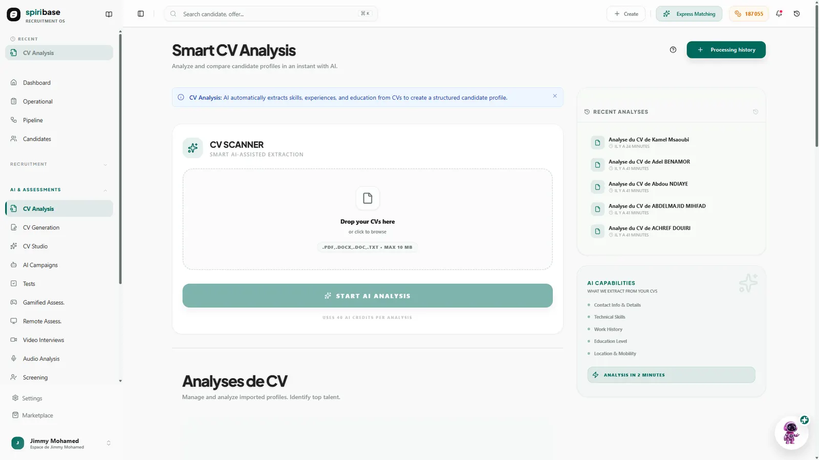 Fiche candidat structurée, issue de l'analyse